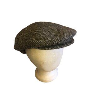 Dorfman Pacific Mens Herringbone Flat Cap Hat Gray Wool Blend Medium Size